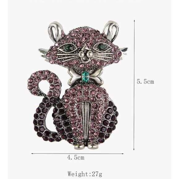 Adorable Purple,Pink,Turquoise Crystal Cat Pin Kitty Brooch Halloween Christmas - Picture 3 of 6